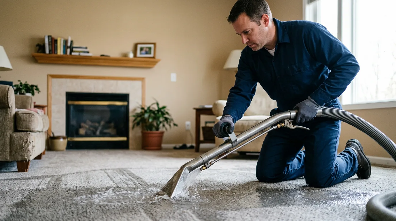 Water damage restoration technician working near Shirland, IL